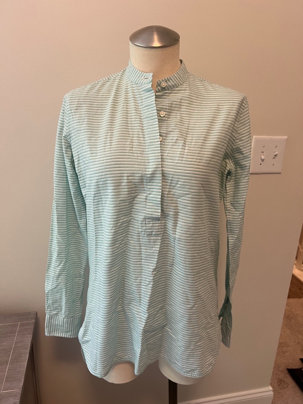 ANN MASHBURN Mint Green and White Striped Button-Down Top